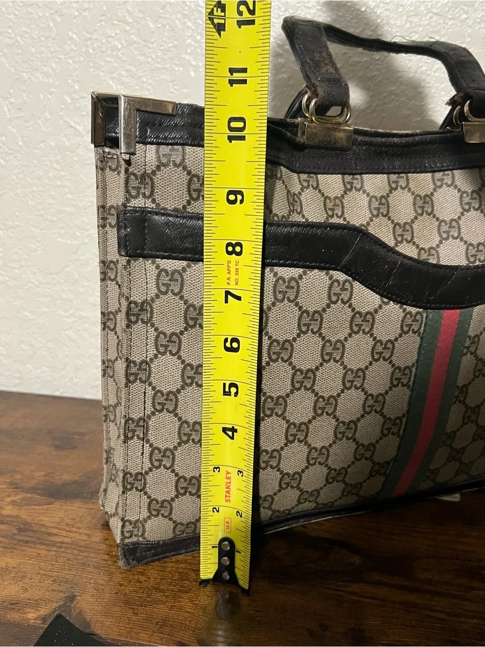 Gucci Beige Monogram Canvas Briefcase with Red & Green Web Stripe
